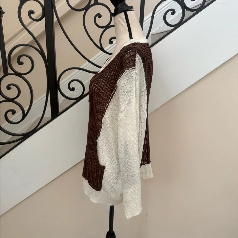 POL Oversized Brown and Cream Open Knit Sweater - Picture 6 of 11
